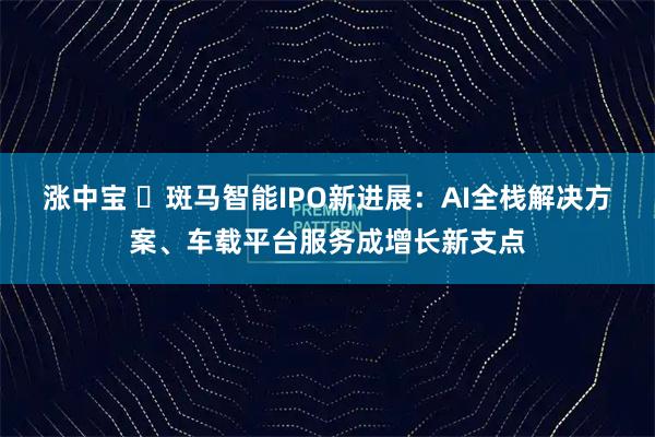 涨中宝 ​斑马智能IPO新进展：AI全栈解决方案、车载平台服务成增长新支点