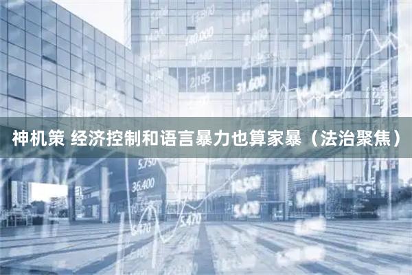 神机策 经济控制和语言暴力也算家暴（法治聚焦）