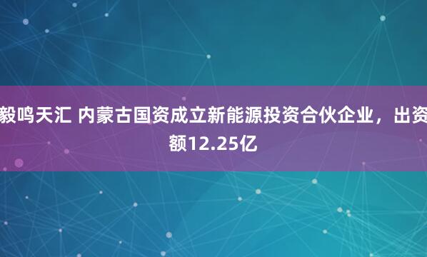 毅鸣天汇 内蒙古国资成立新能源投资合伙企业，出资额12.25亿